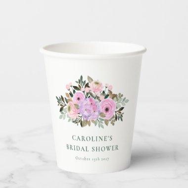 Lavender Floral Watercolor Bridal Shower Custom Paper Cups