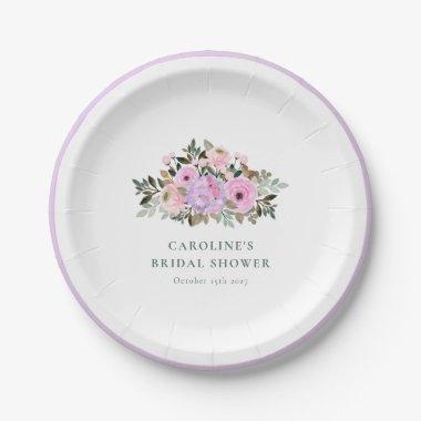 Lavender Floral Watercolor Bridal Shower Custom Paper Plates