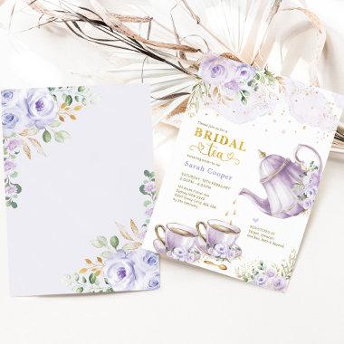 Lavender Gold Floral Bridal Shower Tea Party Invitations