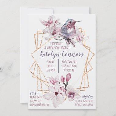 Lavender & Gold Hummingbird Themed Bridal Shower Invitations