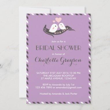 Lavender Love Birds Bridal Shower Invitations
