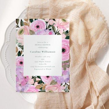Lavender Pink Floral Watercolor Bridal Shower  Invitations