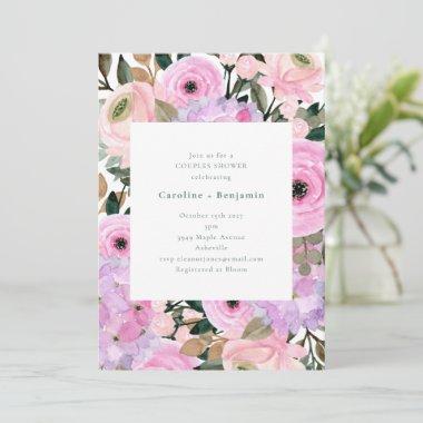 Lavender Pink Floral Watercolor Couples Shower  Invitations