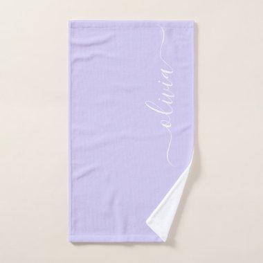 Lavender Purple Modern Script Girly Monogram Name Hand Towel