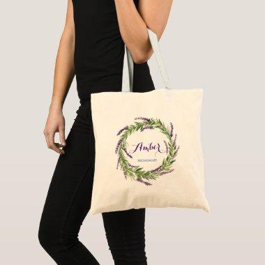 Lavender Wreath Bridesmaid Personalized Tote Bag