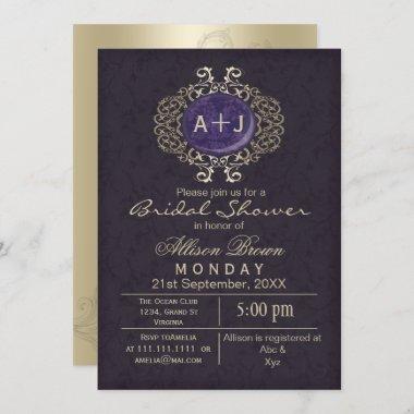 Lavish Purple Gold Elegant bridal shower Invites