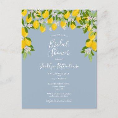 Lemon Blossom Greenery Dusty Blue Bridal Shower Announcement PostInvitations