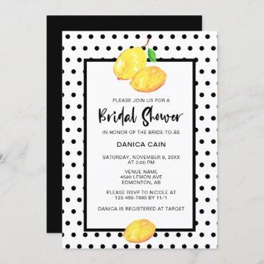 Lemon Bridal Shower Hand Lettering Polka Dots Invitations