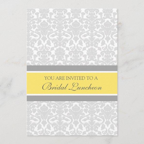 Lemon Gray Damask Bridal Lunch Invitation Invitations