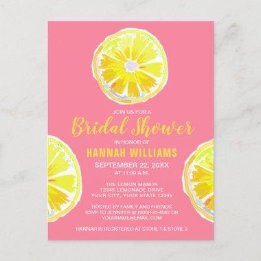 Lemon Watercolor with Pink Bridal Shower Invitatio PostInvitations