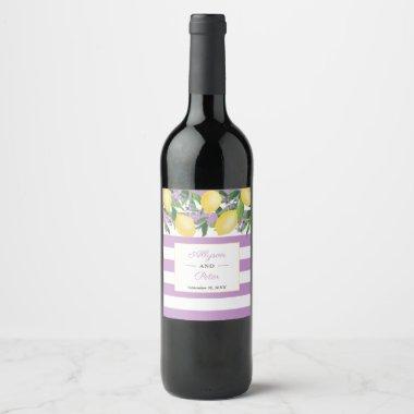 Lemons And Lavender Citrus Stripes Wedding Shower Wine Label