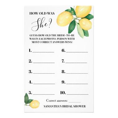 Lemons How old was She Bridal Shower Game Invitations Flyer