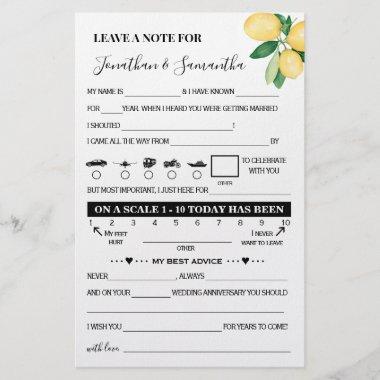 Lemons Note for Couple Wedding Activity Game Invitations Flyer