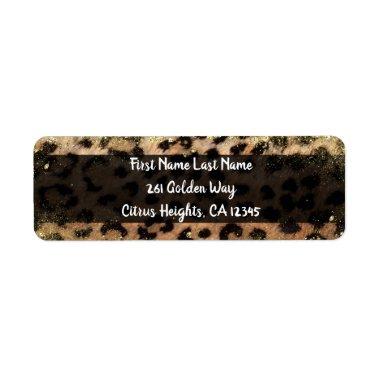 Leopard Cheetah Animal Print Gold Glitter Flecks Label