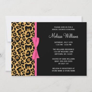Leopard Pattern Pink Printed Ribbon Bridal Shower Invitations