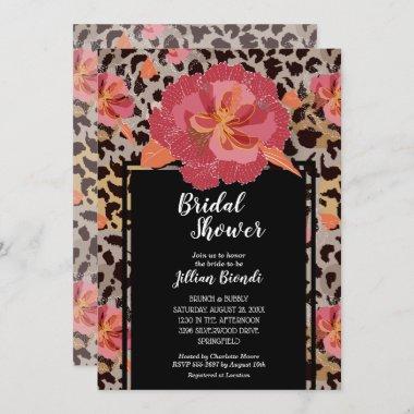 Leopard Print Floral Bridal Shower Invitations