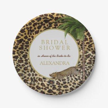 Leopard Print Pattern Elegant Palm Bridal Shower Paper Plates