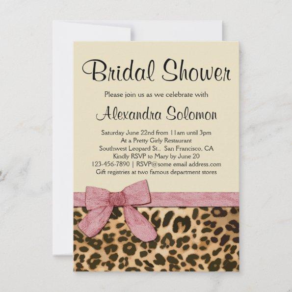 Leopard Print Pink Bow Bridal Shower Invitations