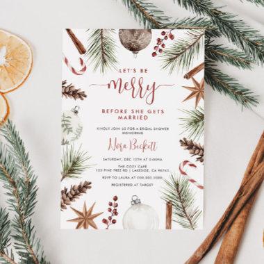 Let's Be Merry Rustic Christmas Bridal Shower Invitations