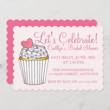 Let's Celebrate Pink Cupcake Bridal Baby Shower Invitations