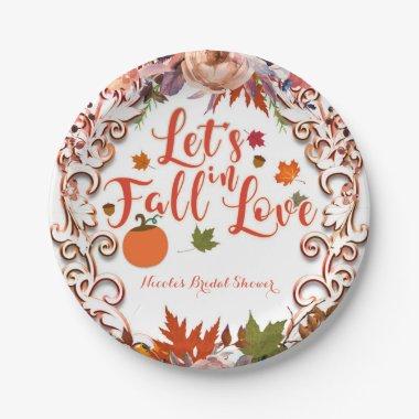 Let's Fall In Love Autumn Floral BRIDAL SHOWER Paper Plates