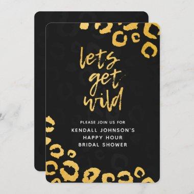 Let's Get Wild Black & Gold Leopard Bridal Shower Invitations
