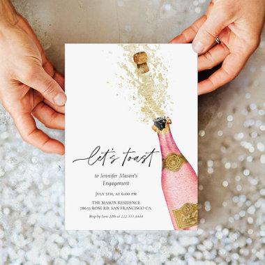 Let's Toast Pink Champagne Bottle Bridal Shower Invitations