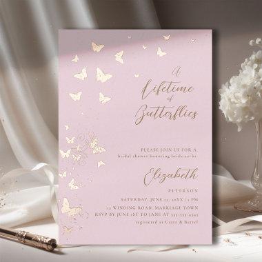 Lifetime Butterflies Pink Rose Gold Bridal Shower Foil Invitations