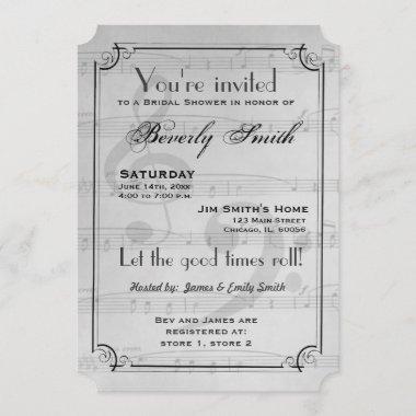 Light Grey Musical theme bridal shower Invitations