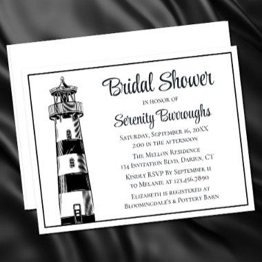 Lighthouse Beach Black Nautical Bridal Shower Invitations