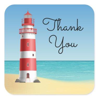 Lighthouse Thank You Beach Wedding Ocean Beach Square Sticker
