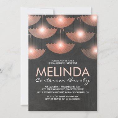 Lights and Umbrellas Pink & Chalk Bridal Shower Invitations