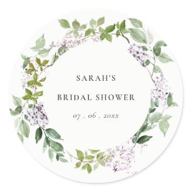 Lilac Floral Wreath Cottage Garden Bridal Shower Classic Round Sticker