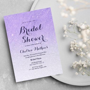 Lilac lavender faux glitter ombre Bridal Shower Invitations