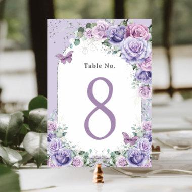 Lilac Purple Lavender Floral Birthday Quinceanera Table Number