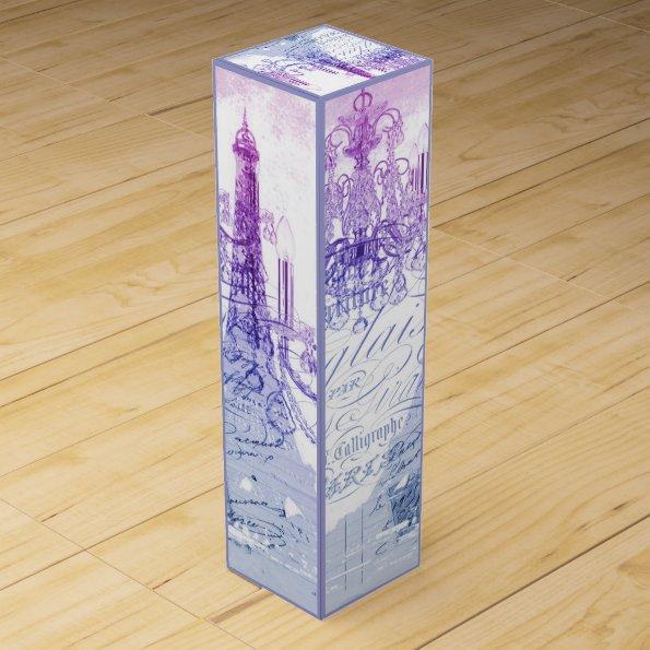 lilac scripts chandelier paris eiffel tower wine gift box