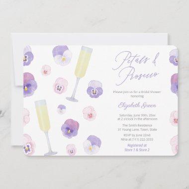 Lilac Watercolor Petals And Prosecco Bridal Shower Invitations