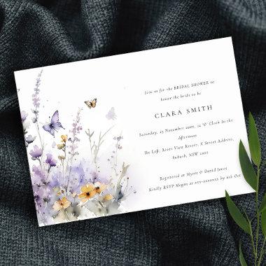 Lilac Wildflower Butterfly Garden Bridal Shower Invitations