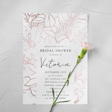 Line Art Floral Bridal Shower Foil Invitations