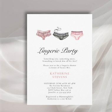 Lingerie Party Pink Black Watercolor Bridal Shower Invitations