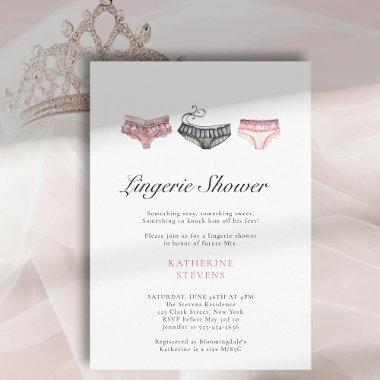 Lingerie Pink Black Watercolor Chic Bridal Shower Invitations
