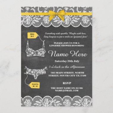 Lingerie Shower Bridal Party Gold Bow Lace Invite