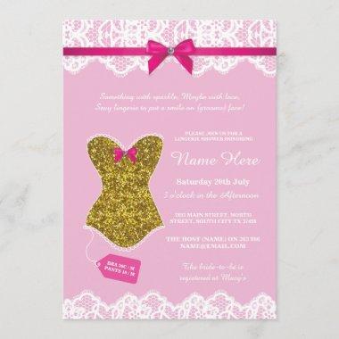 Lingerie Shower Bridal Party Gold Pink Corset Invitations
