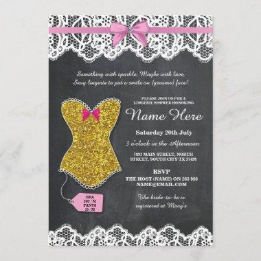 Lingerie Shower Bridal Party Gold Pink Lace Invite