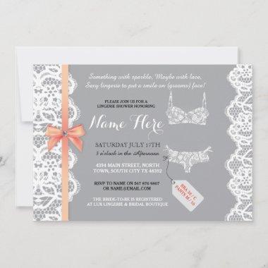 Lingerie Shower Invite Peach Bridal Party Lace