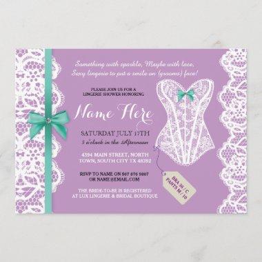 Lingerie Shower Invite Purple Bridal Party Lace