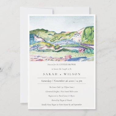 Lively Mountain Scape Blush Couples Shower Invite