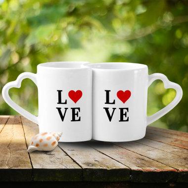 LOVE and Heart Minimalist I Love You Retro Elegant Coffee Mug Set