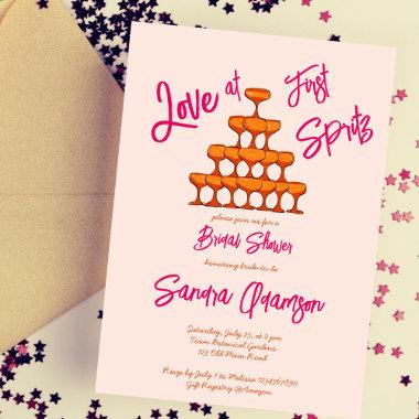 Love at first spritz tower sketch retro pink Invitations