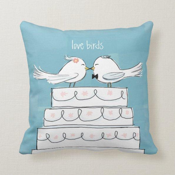 Love Birds Wedding Cake Bride & Groom Kiss Throw Pillow
